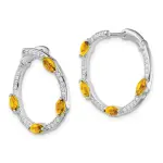 14k White Gold Citrine and Real Diamond Hoop Earrings