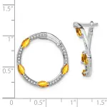 14k White Gold Citrine and Real Diamond Hoop Earrings