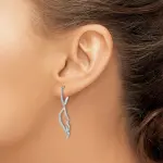 14k White Gold Real Diamond Wing Hinged Hoop Dangle Earrings