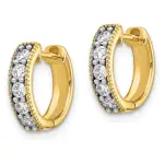 14k Yellow Gold Real Diamond Milgrain Hinged Hoop Earrings