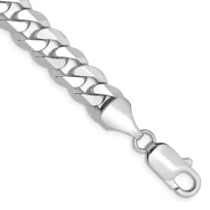 Solid 14K White Gold 9 inch 8.5mm Flat Beveled Curb with Lobster Clasp Chain Anklet