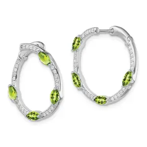 14k White Gold Peridot and Real Diamond Hoop Earrings